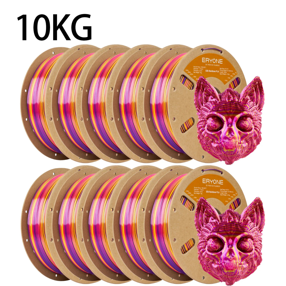 ERYONE 10KG Silk Rainbow Twist PLA Filament 1.75mm, 1kg Spool