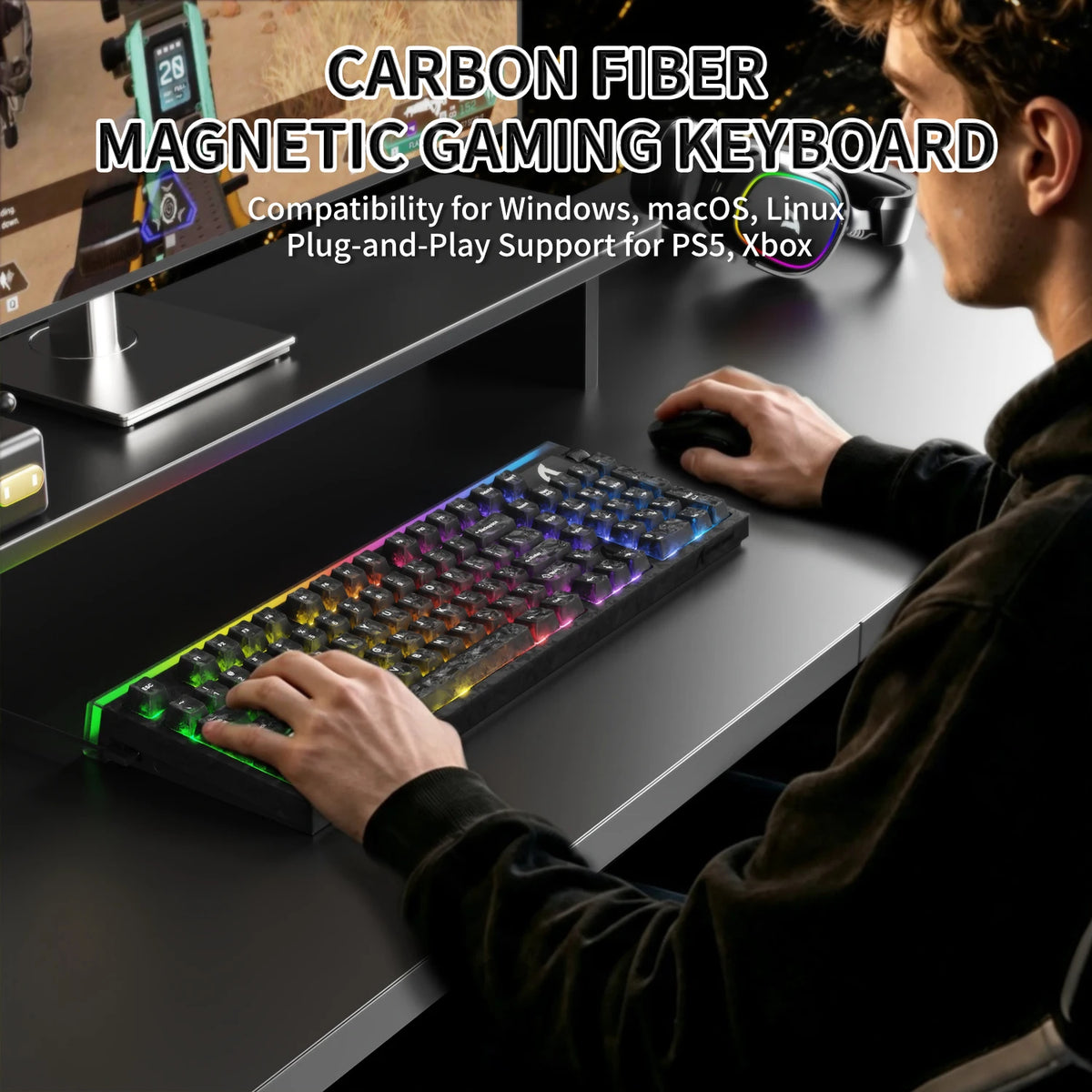 ATTACK SHARK R98 HE Carbon Fiber Rapid Trigger Keyboard, 98 Keys
