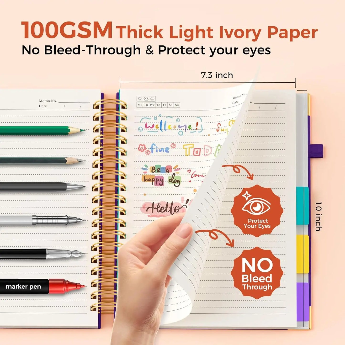 5-Subject Spiral Notebook with Dividers, 300 Pages, 8x10 B5 Size
