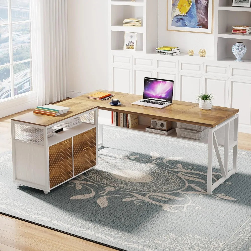 L Shaped Desk with Drawer Cabinet, 63" Executive Computer Desk