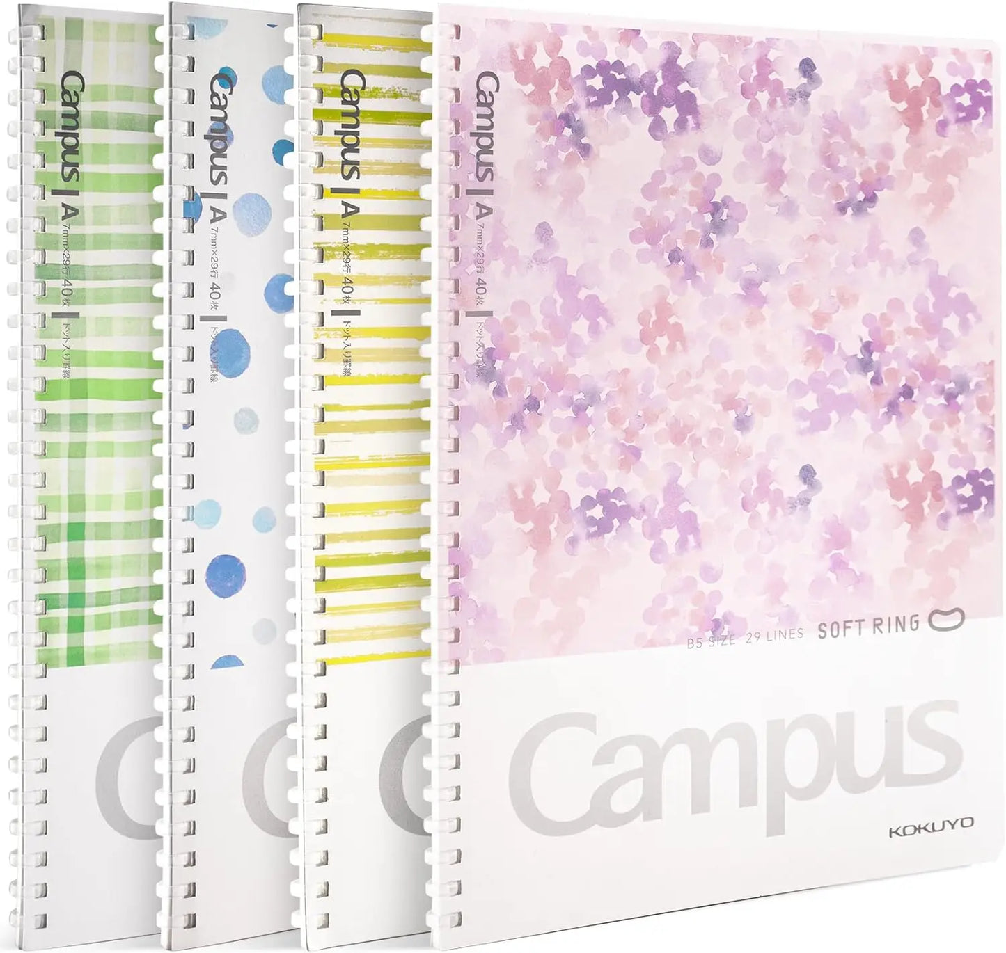 4-Pack B5 Soft Ring Notebooks with Dotted 7mm Rule, 40 Sheets