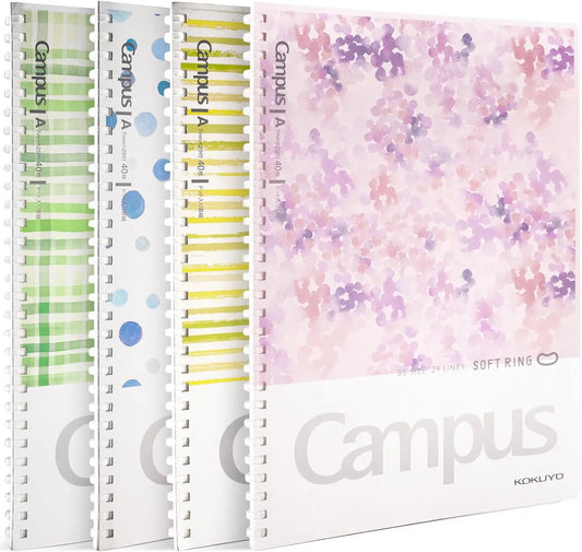 4-Pack B5 Soft Ring Notebooks with Dotted 7mm Rule, 40 Sheets