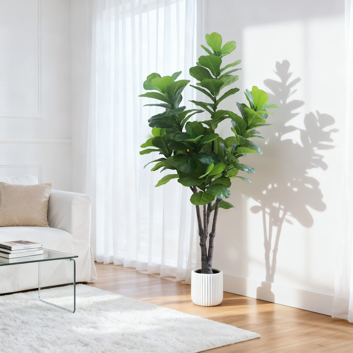Lifelike Artificial Fiddle Leaf Fig Tree 6FT with Lifelike Leaves& Pebbles