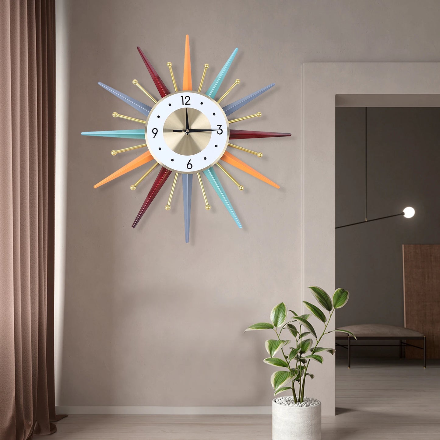 Large Wall Clock Oversized Silent Metal Sunburst Clock