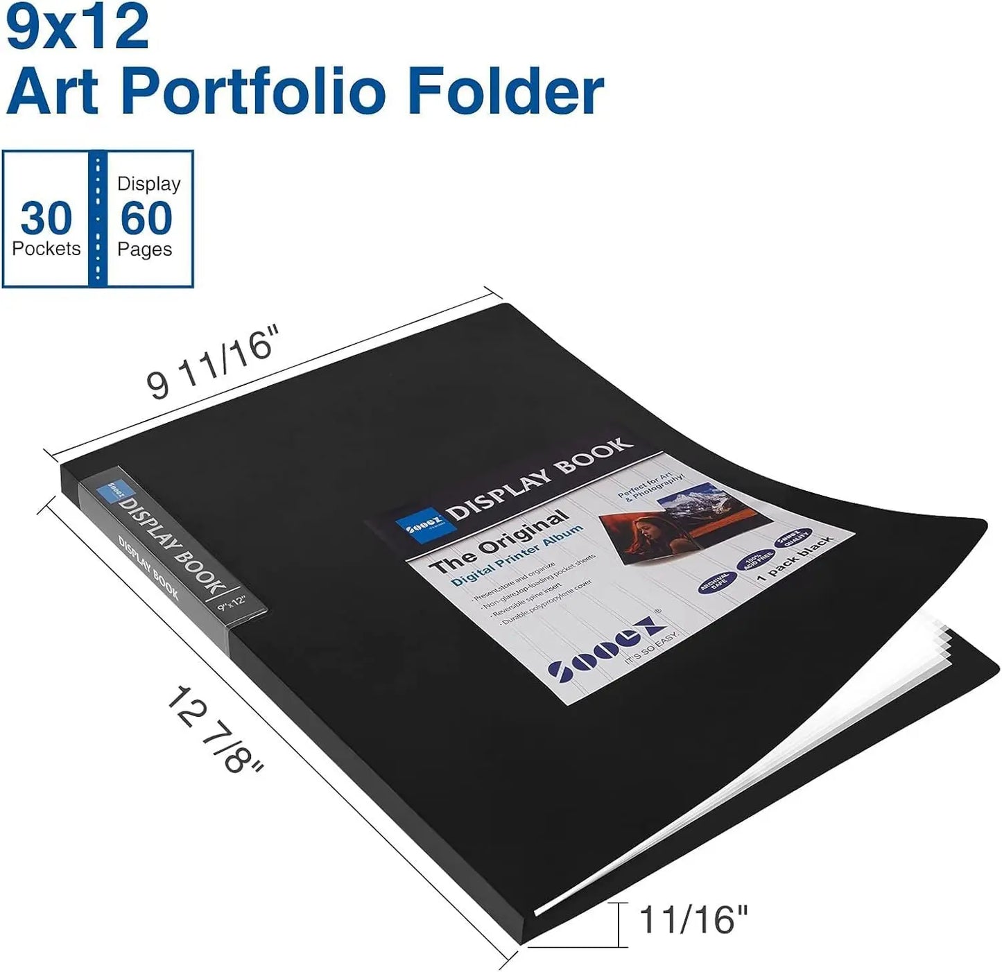 Heavy Duty Art Portfolio Binder with 30 Plastic Sleeves, Holds 60 Pages