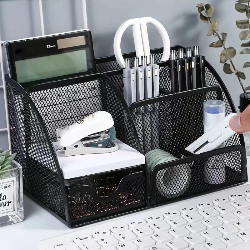 1PC Pen Holder Large Capacity Metal Desktop Storage Box for Office and School Supplies