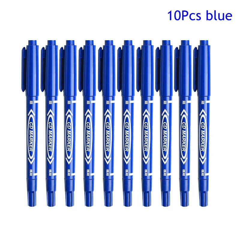 10Pcs/set Double Tip Art Black Blue ink Permanent Paint Marker