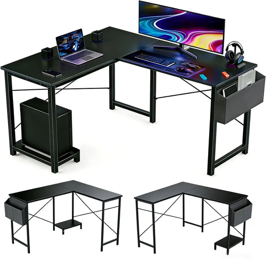 50-Inch Reversible L-Shaped Computer Desk with CPU Stand & Storage Bag