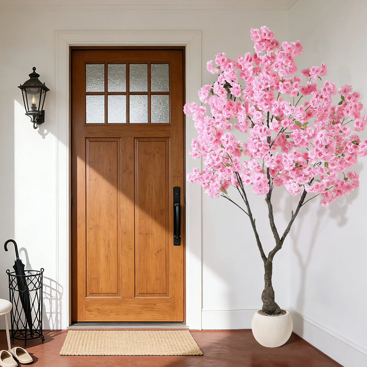Artificial Cherry Blossom Tree with White Planter & Adjustable Branches