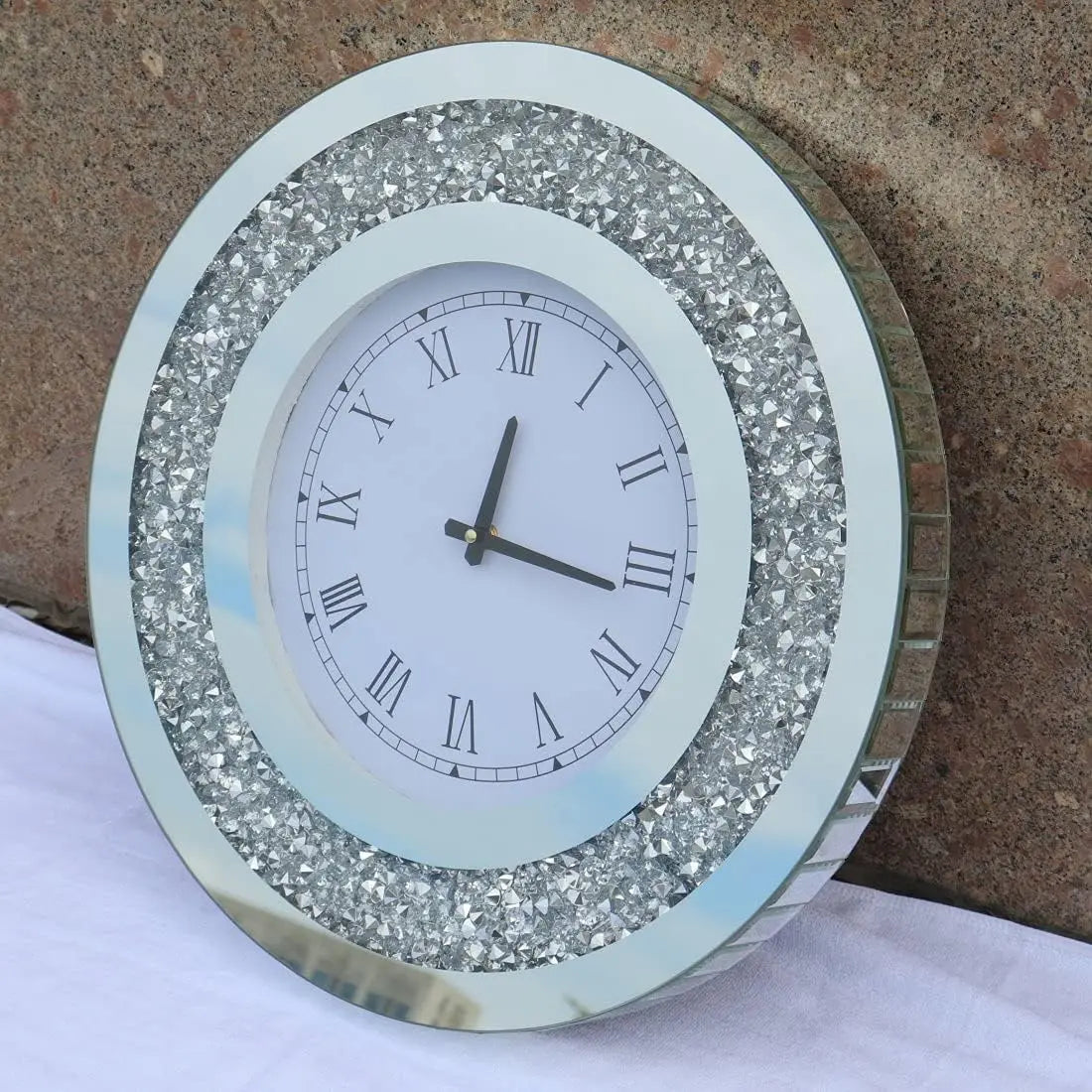 Wall Decororation Crystal Sparkling Diamond Mirror Large Wall Clock for Wall Decoration