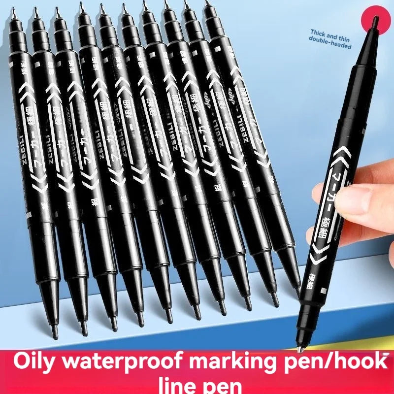 10Pcs/set Double Tip Art Black Blue ink Permanent Paint Marker