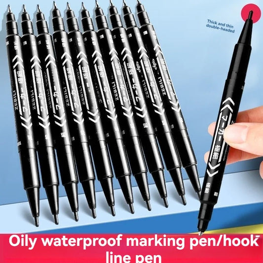 10Pcs/set Double Tip Art Black Blue ink Permanent Paint Marker