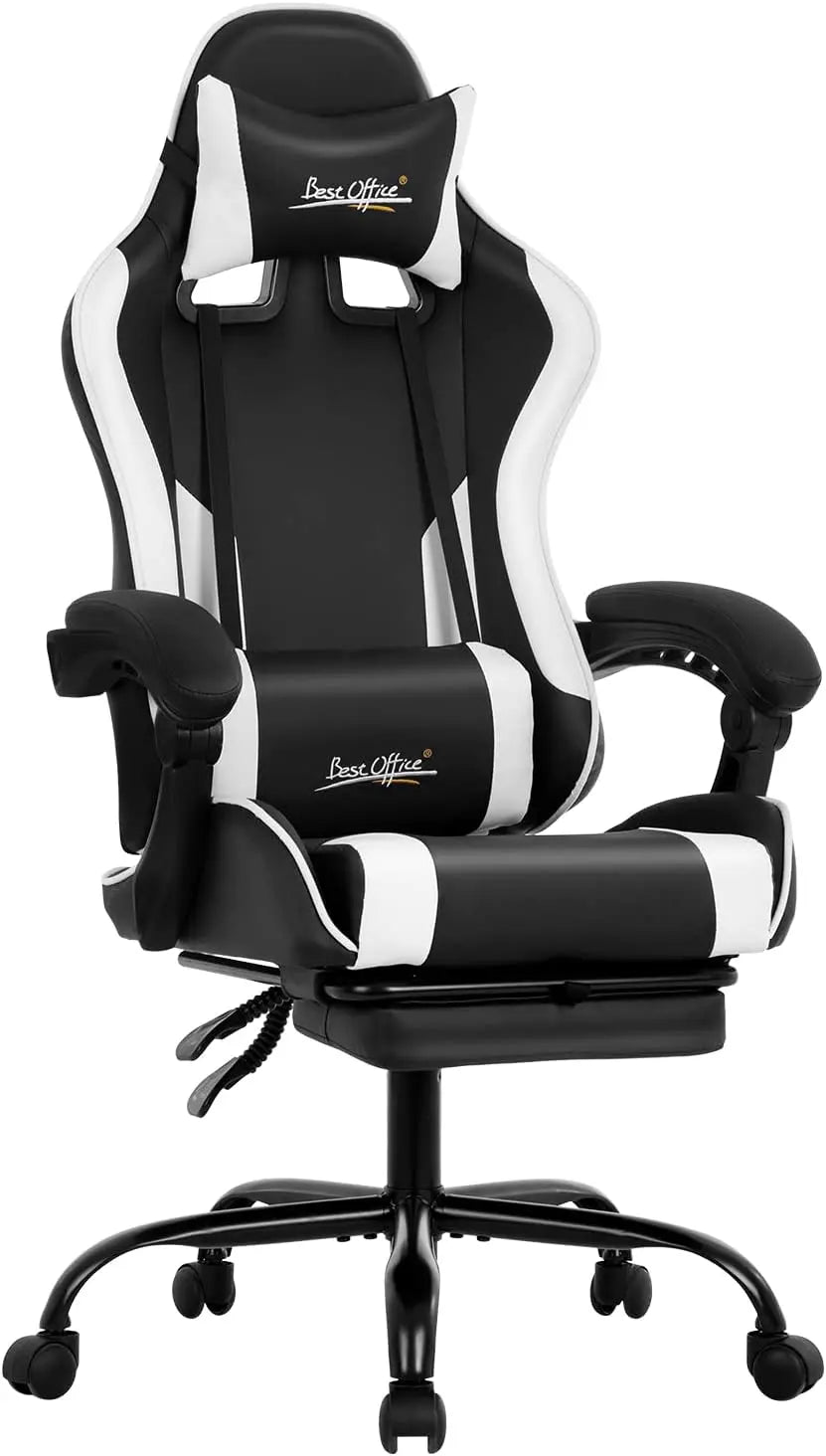 Gaming Chair Blue High Back PU Leather Lumbar Support