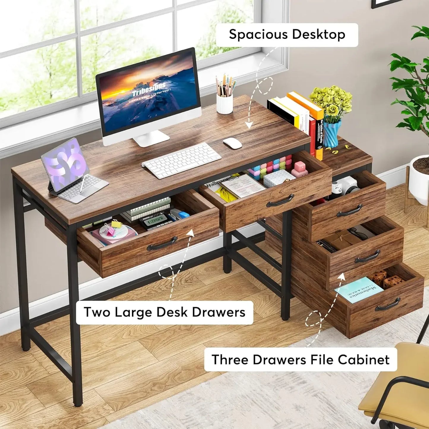 Tribesigns Computer Desk with 5 Drawers, Home Office Desks