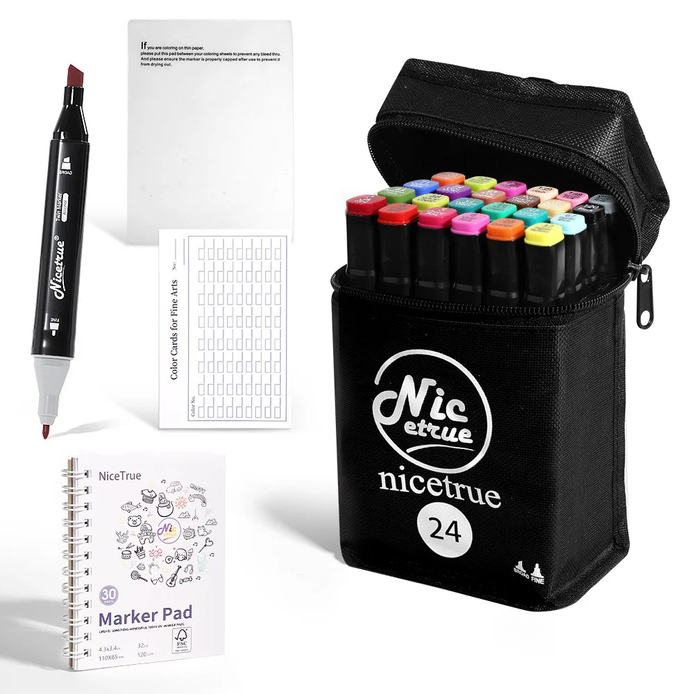 Nicetrue 24-168 Colors Alcohol Markers Set Vibrant High-Pigment