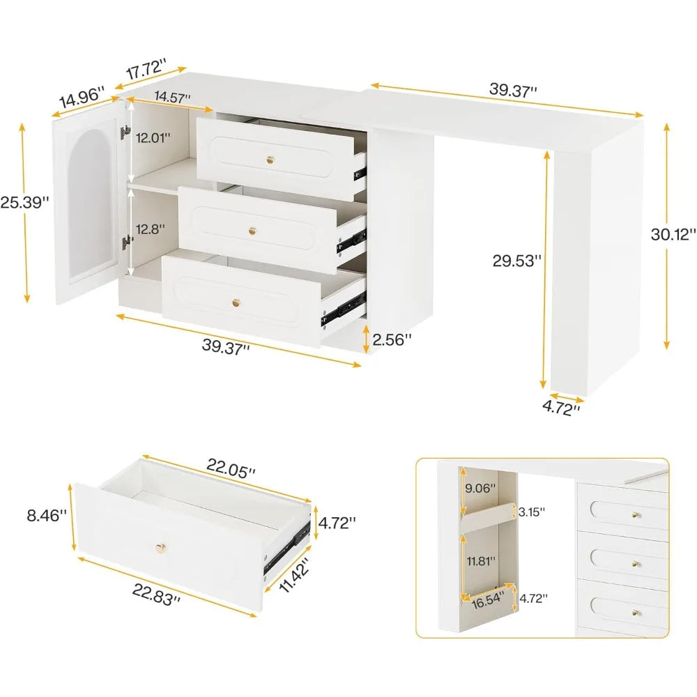 78 L Shaped Desk with Storage, 3 Drawers & Cabinet