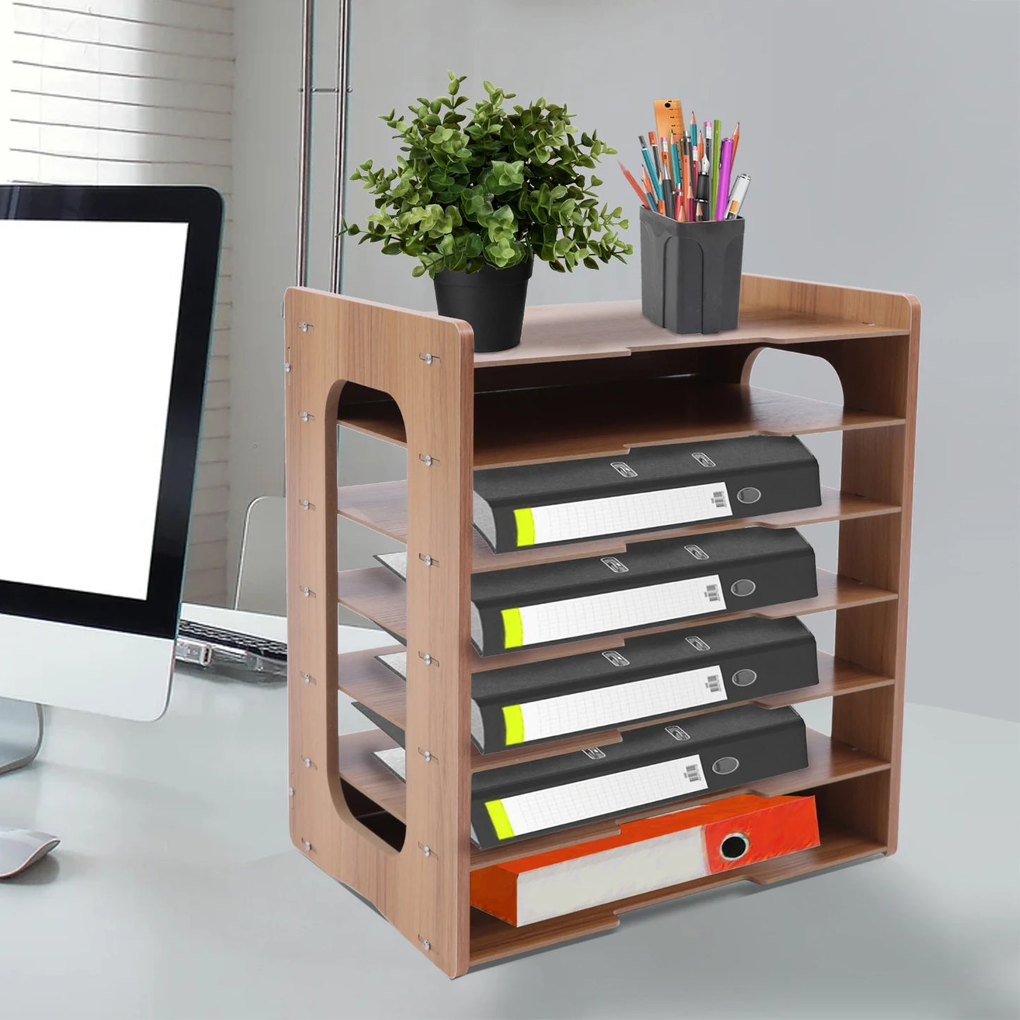 7Tier Widen Wood Office Paper Organizer for Desk