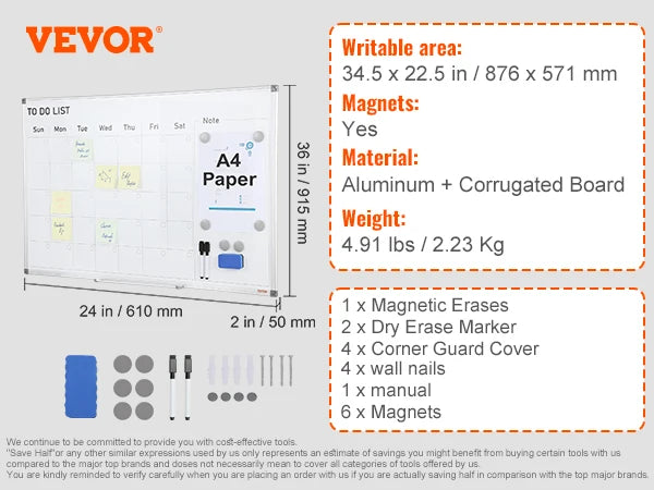 VEVOR Rolling Magnetic Whiteboard Double-Sided 360° Reversible