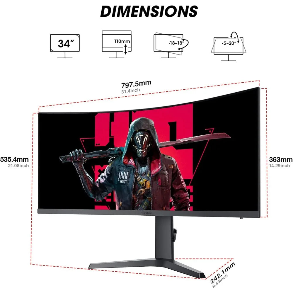 34 Inch Ultrawide Curved Gaming Monitor 144Hz 165Hz