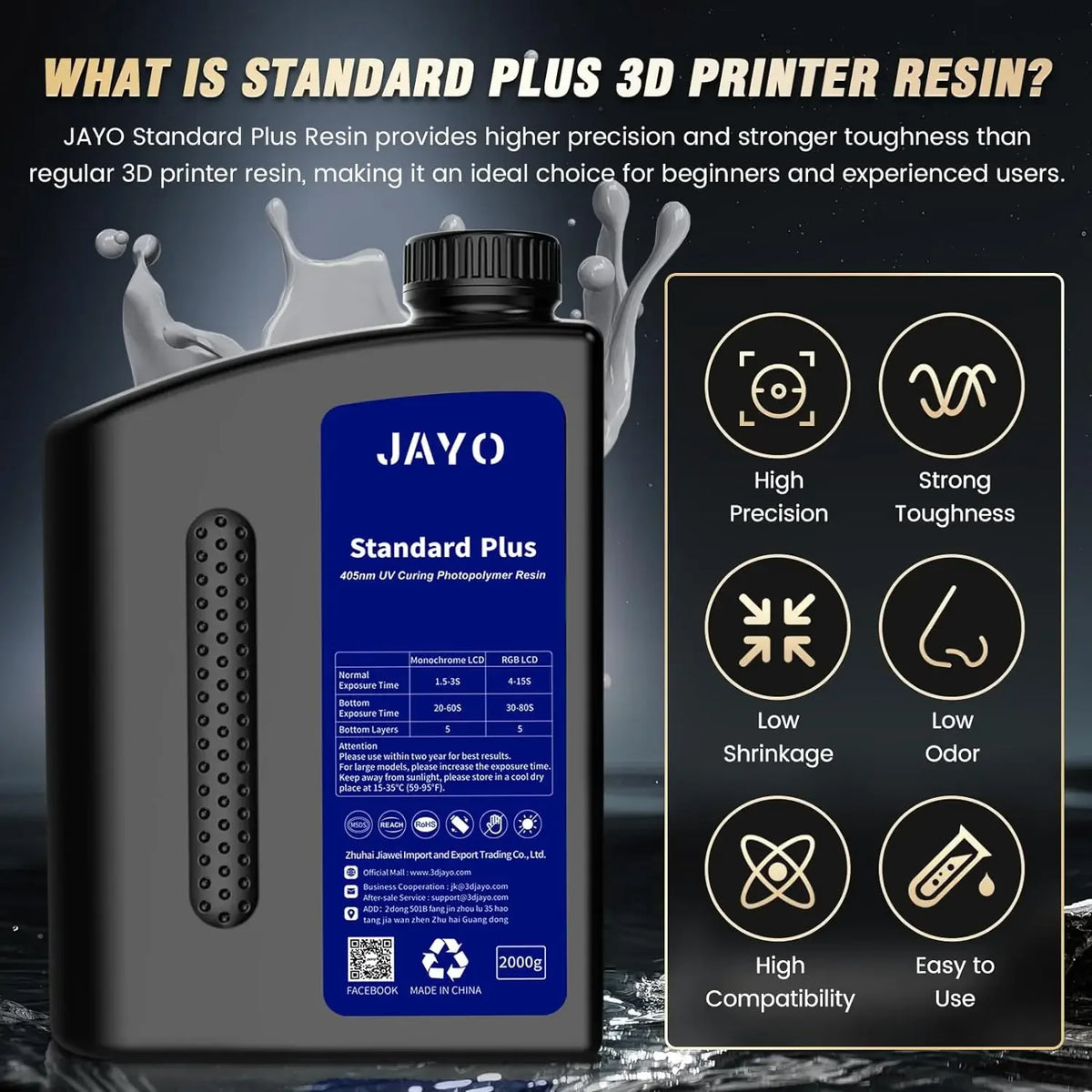 JAYO Standard /ABS-Like/ Water Wash 3D Printer UV Resin 405nm 2 Bottles