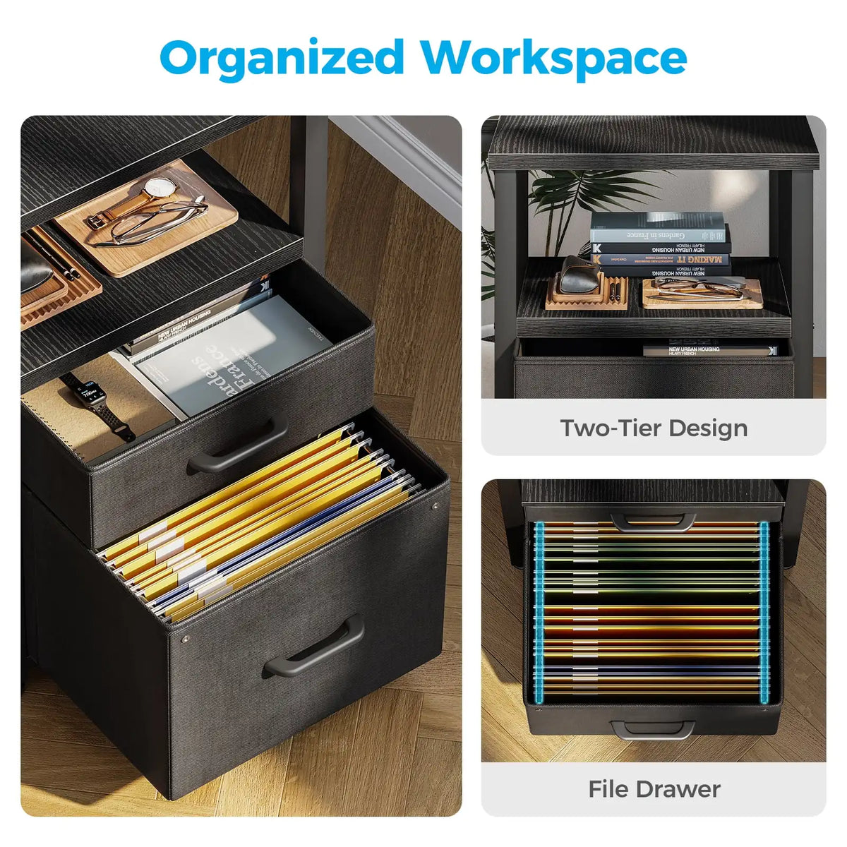 Casacomoda 55 inch Computer Desk with 5 Drawers and File Cabinet