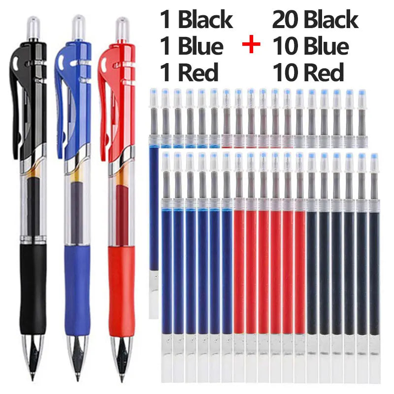 43 PCS Gel Pens & Refills Set Black/red/blue ink 0.5 mm
