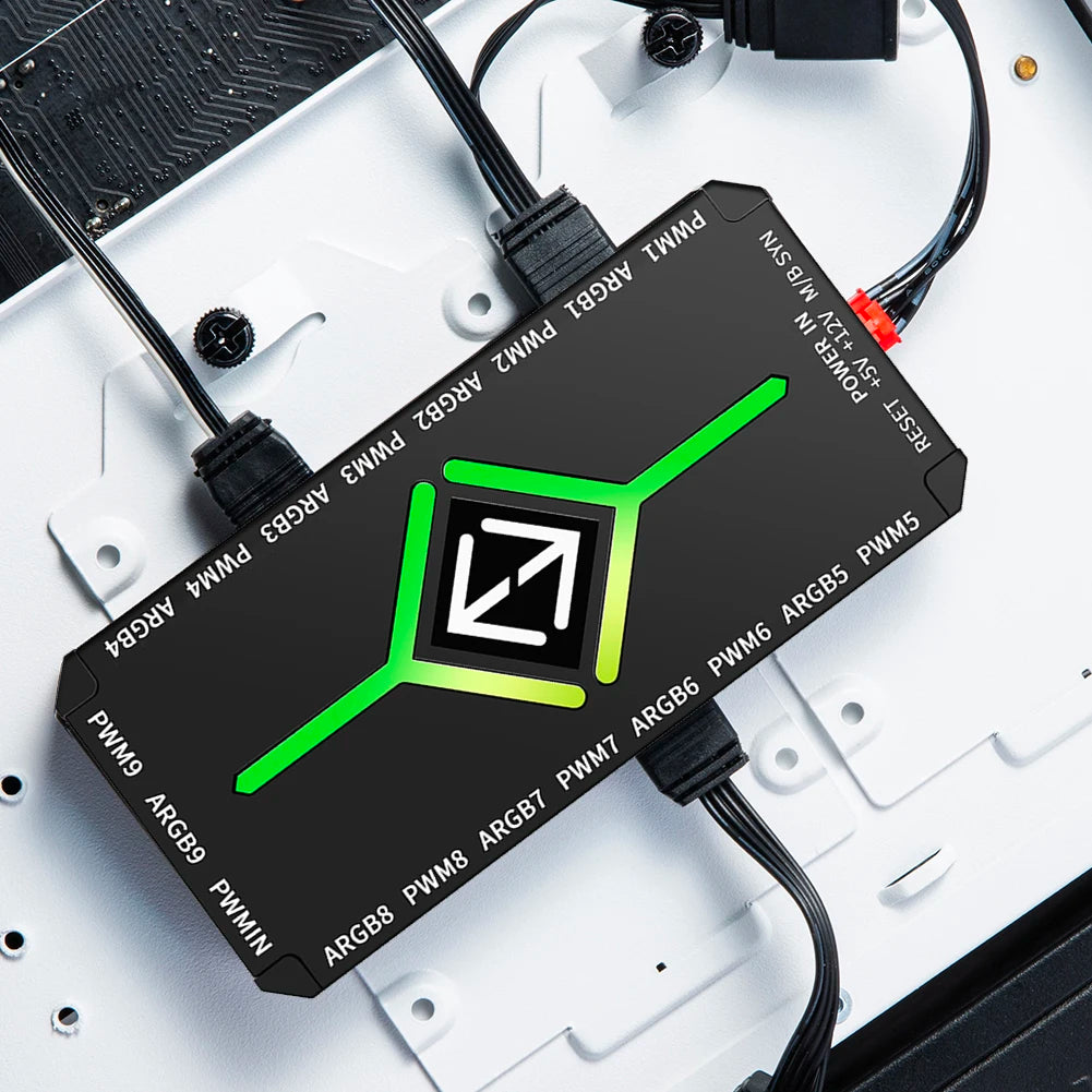 1 To 9 3 in 1 5V 3 Pin ARGB Controller Cooling Fan for PC