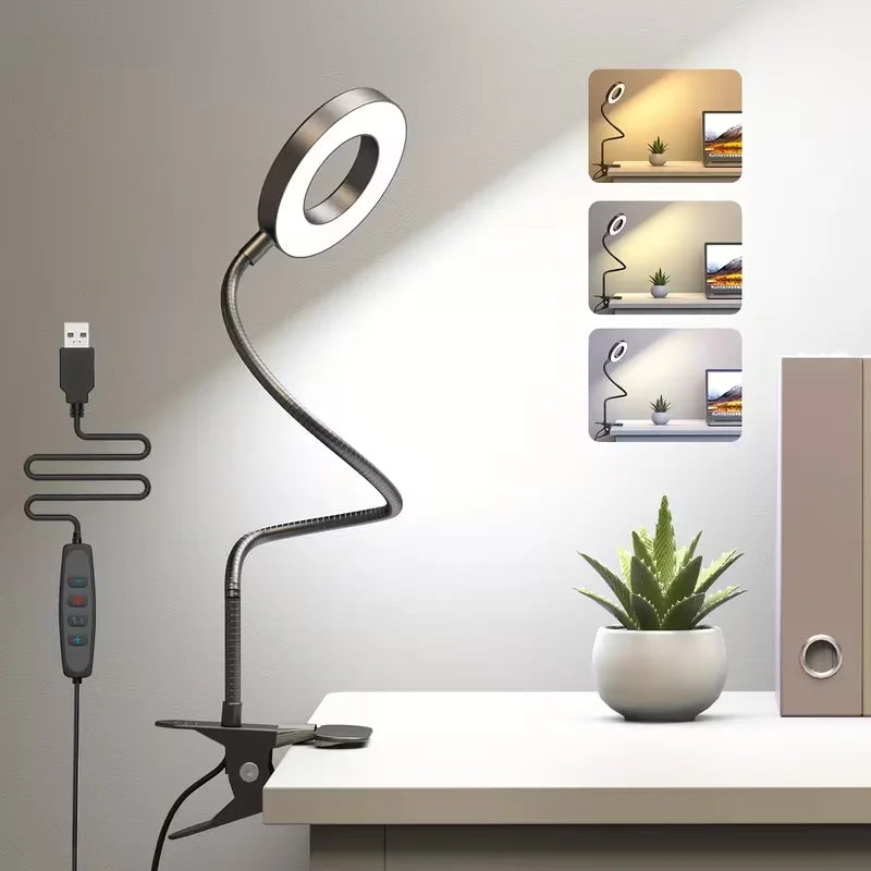LED Clip-On Magnifying Desk Lamp 5X Magnifier USB Powered 3 Colors 10 Levels