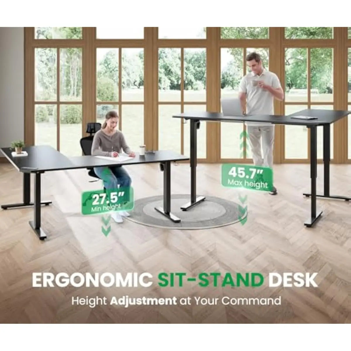 Ergonomic L shaped height adjustable workstation