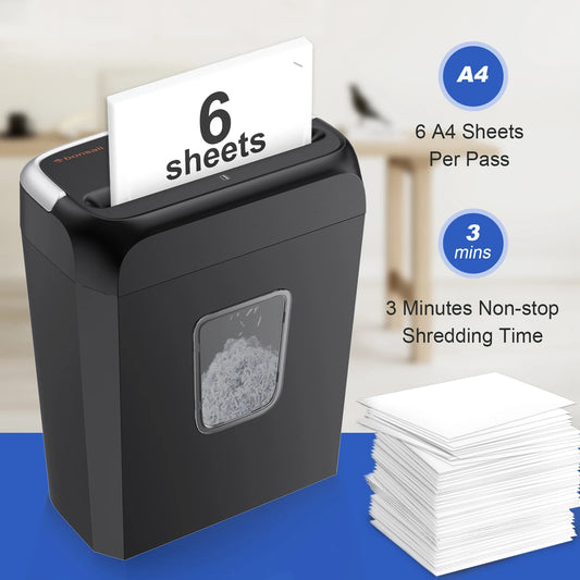 Bonsaii 6-Sheet Cross Cut Paper Shredder Home Office Use