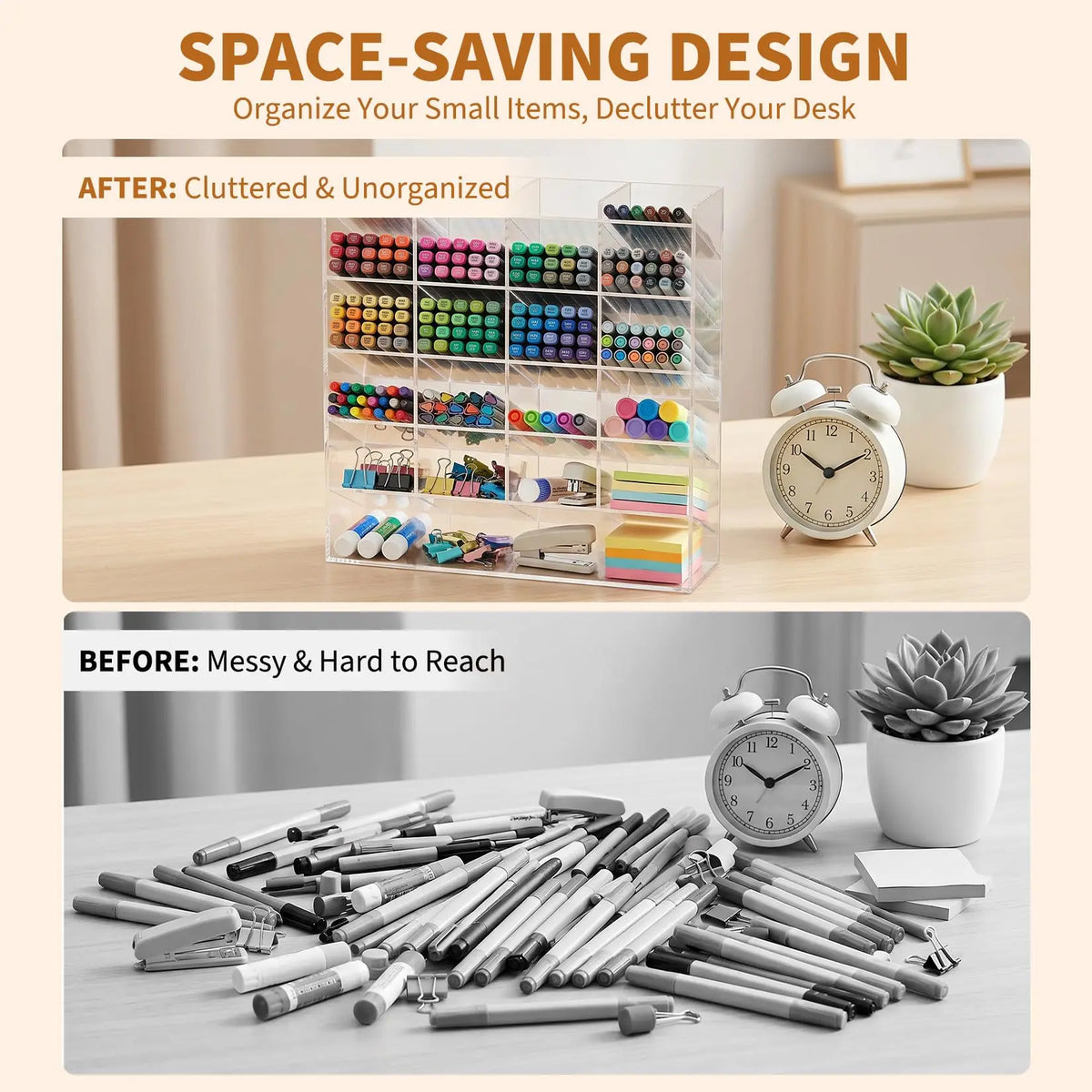 Acrylic Pen Holder Multi Compartment Marker Organizer 1Pc For Office