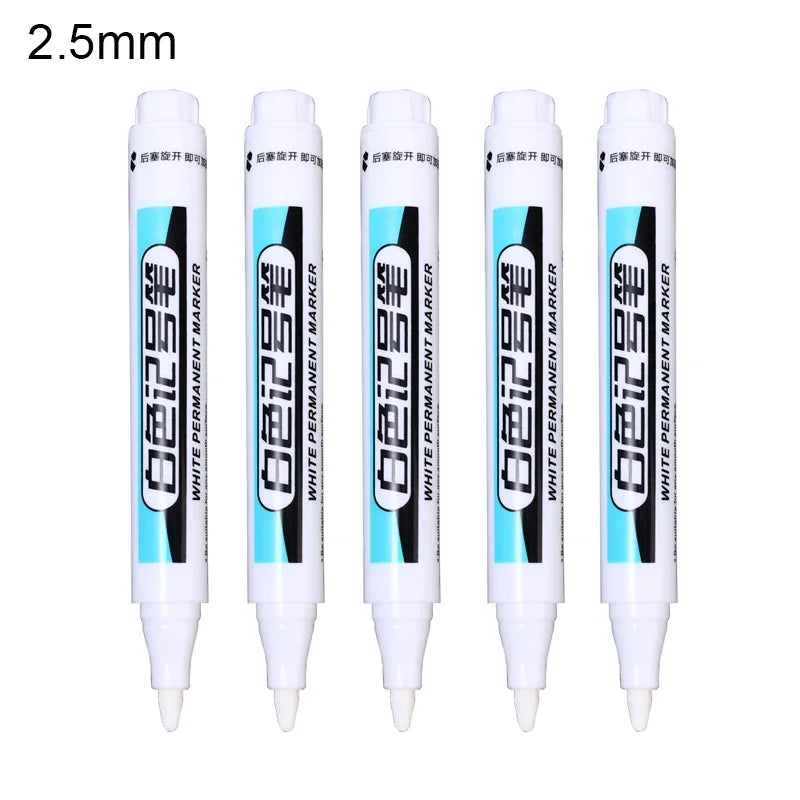 5/1Pcs Oily White Marker Pen Permanent, 0.7mm 1mm 2.5mm