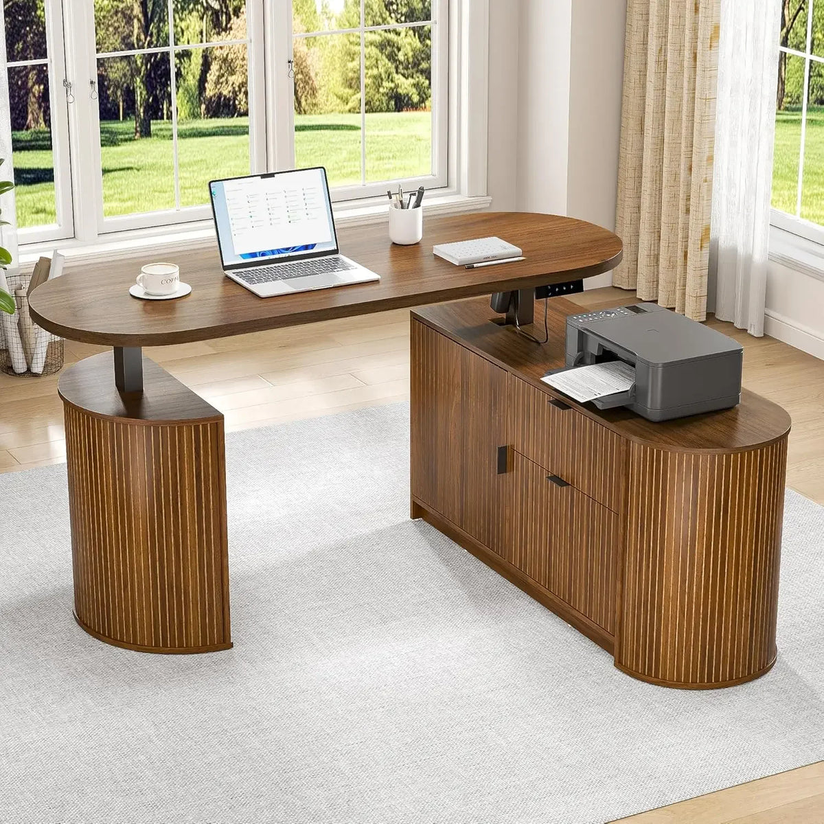 Mid Century Modern Electric L Shaped Standing Desk, 59 x 47