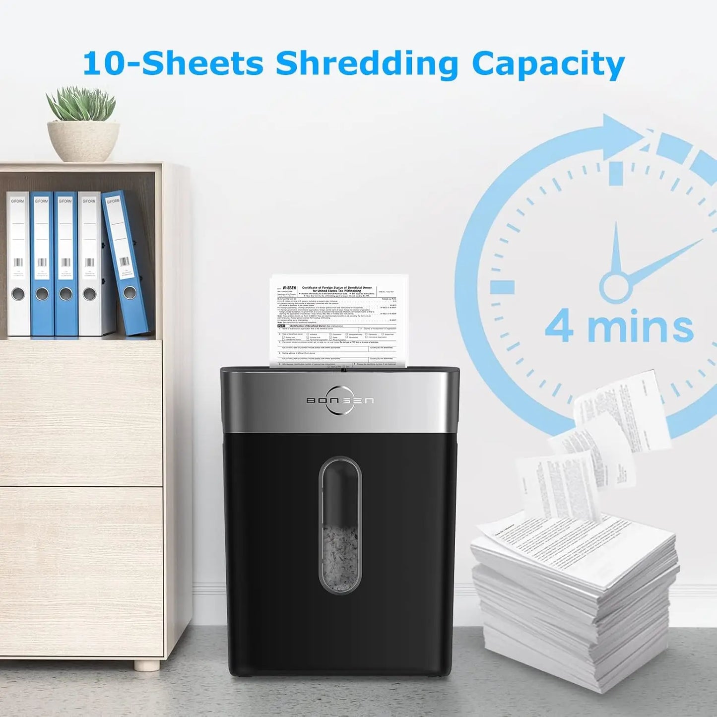 BONSEN 10-Sheet Cross-Cut Home Office Shredder, Jam-Proof& 4 Gal Bin