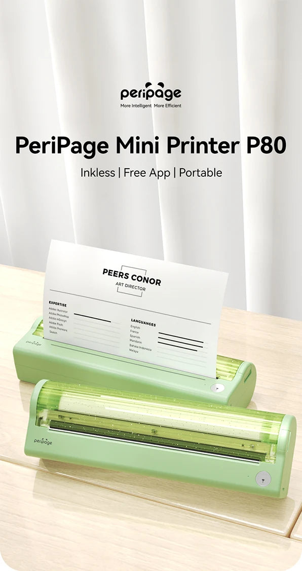 PeriPage P80 Portable Printers Wireless for Travel, Bluetooth Mobile Printer