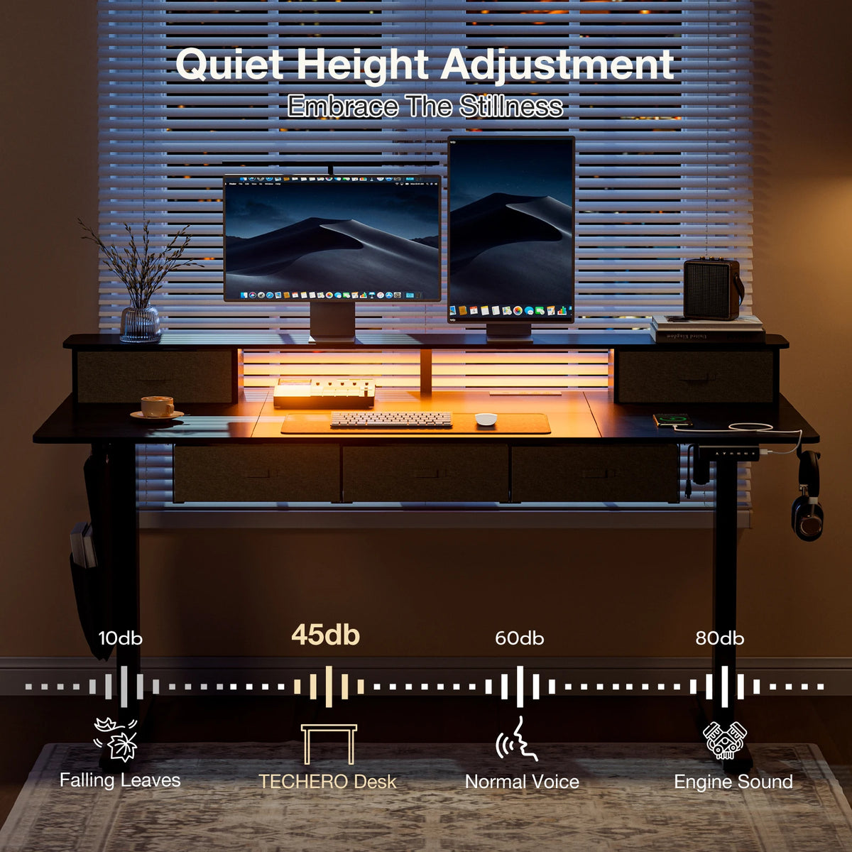 71" Electric Sit Stand Desk with 5 Drawers, Height Adjustable