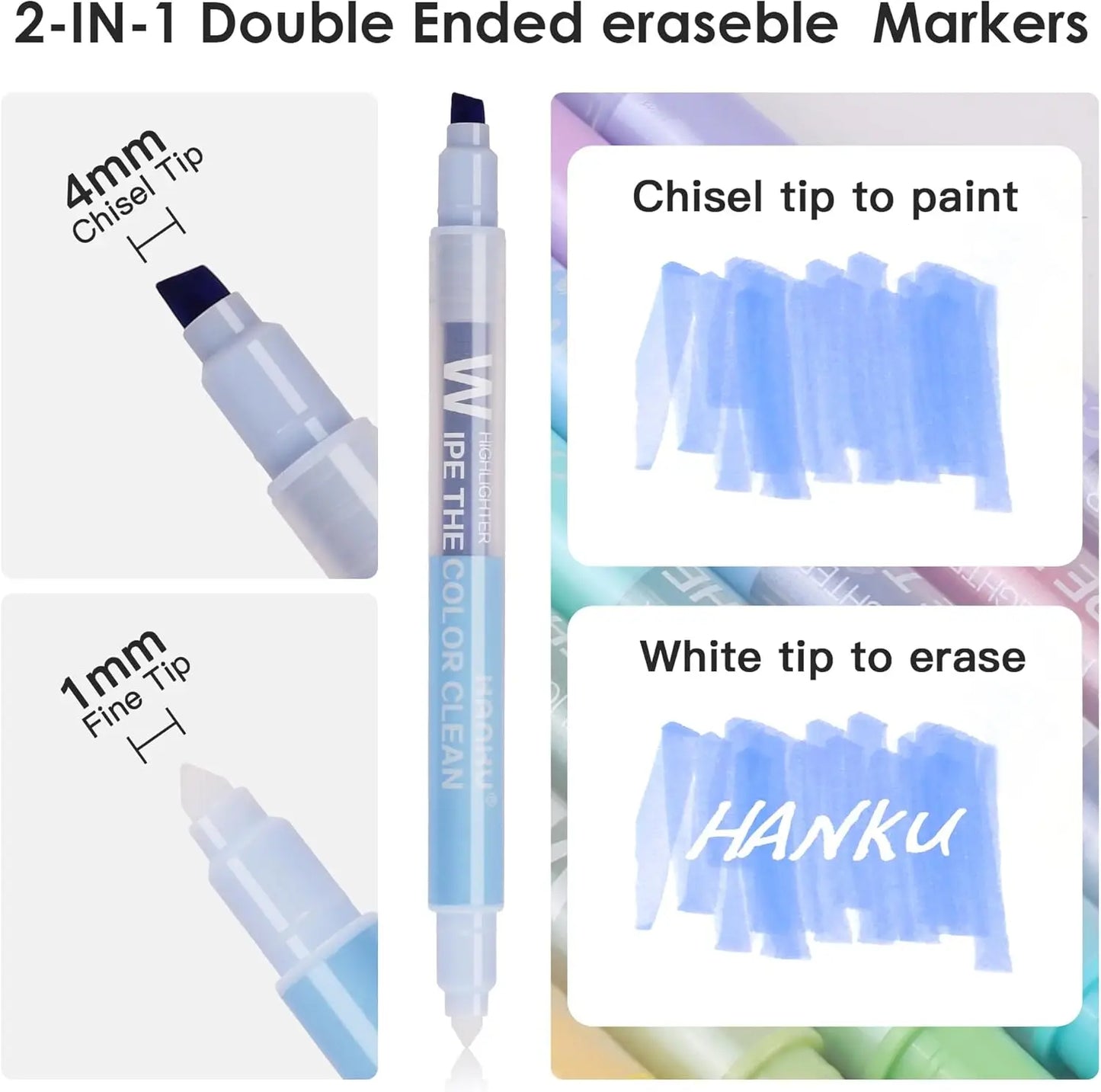 10-Color Erasable Highlighters, Pastel Soft-Tip No Bleed Pens