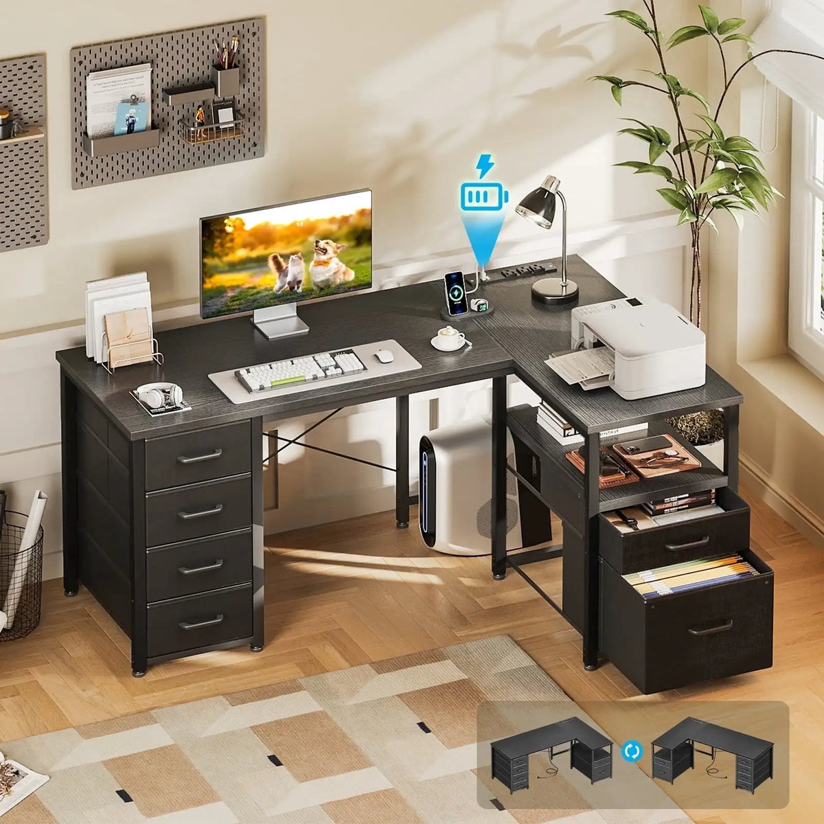 Casacomoda 55 inch Computer Desk with 5 Drawers and File Cabinet
