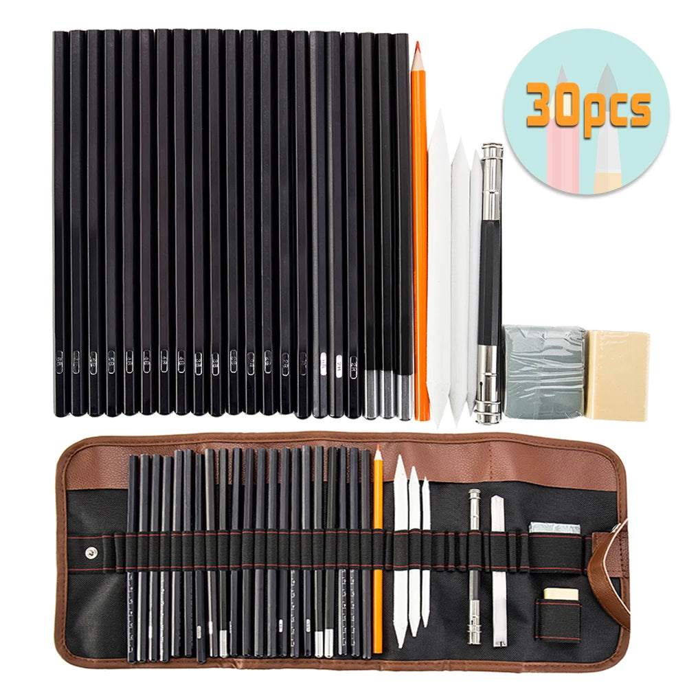 30Pcs Sketch Pencil Set Charcoal Pencils Drawing Sketching Kit