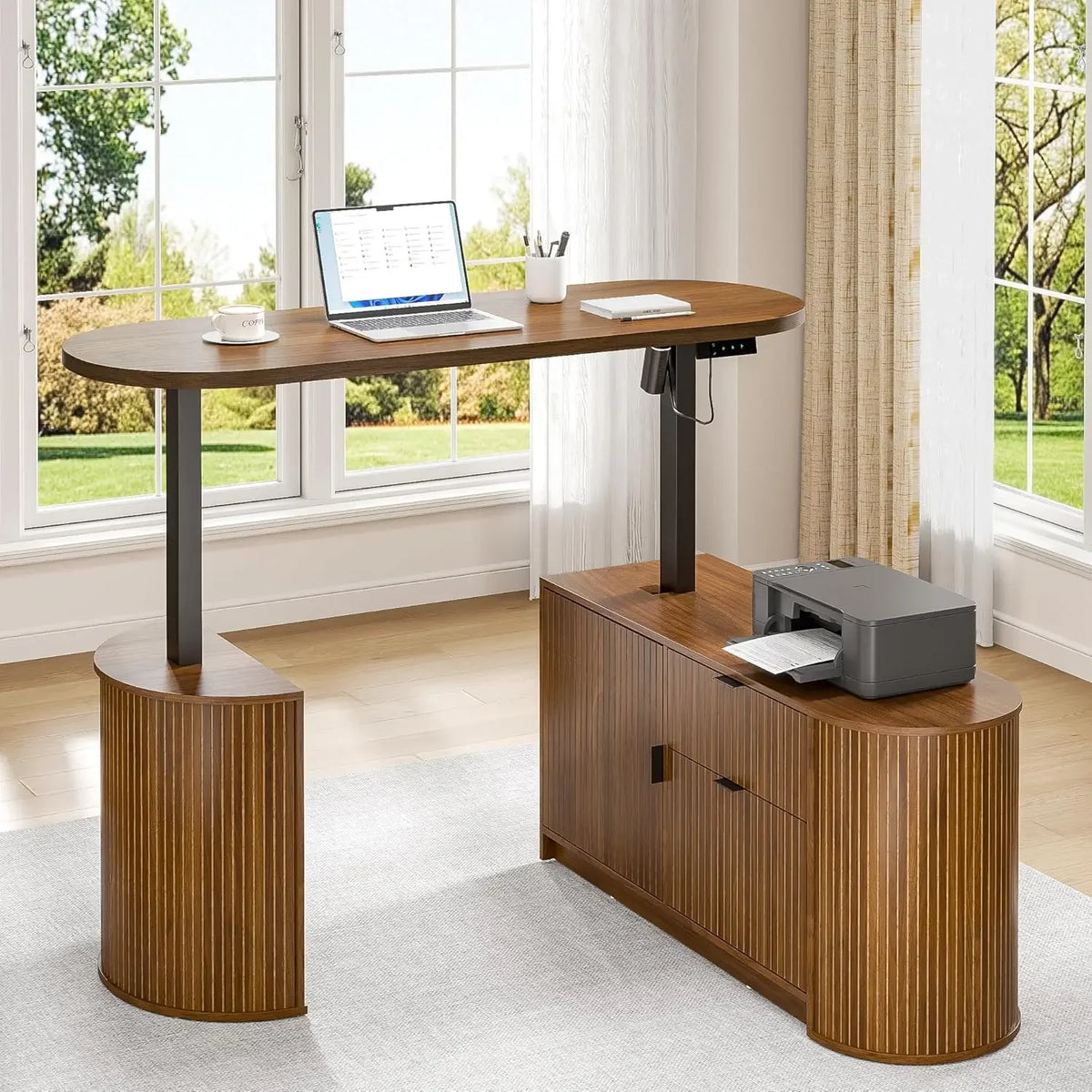 Mid Century Modern Electric L Shaped Standing Desk, 59 x 47