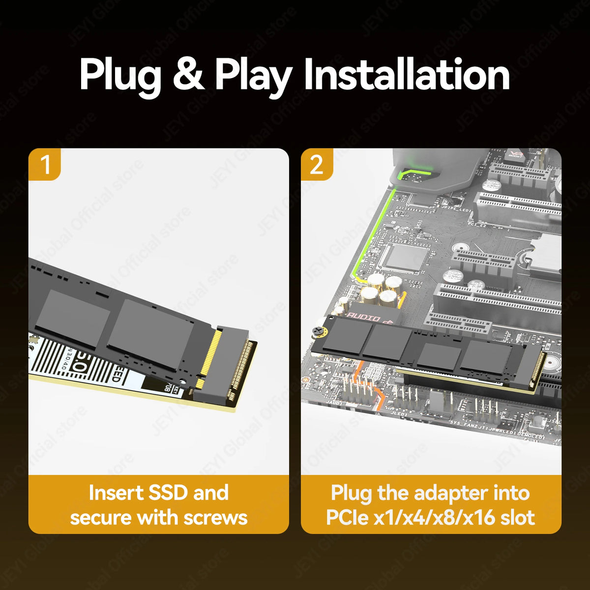 JEYI Mini Flat PCIe 5.0 to NVMe Adapter Card Backward Compatible