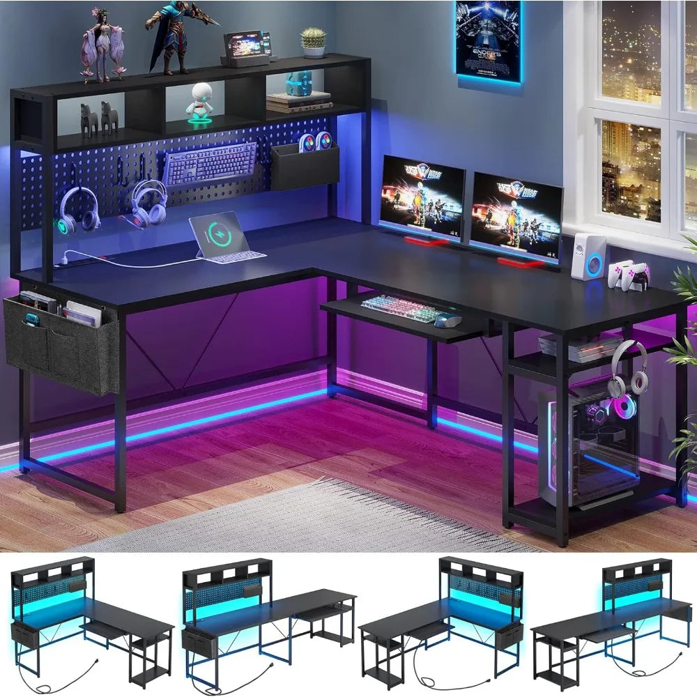L Shaped Gaming Desk, Reversible Computer Desk with Power Outlet