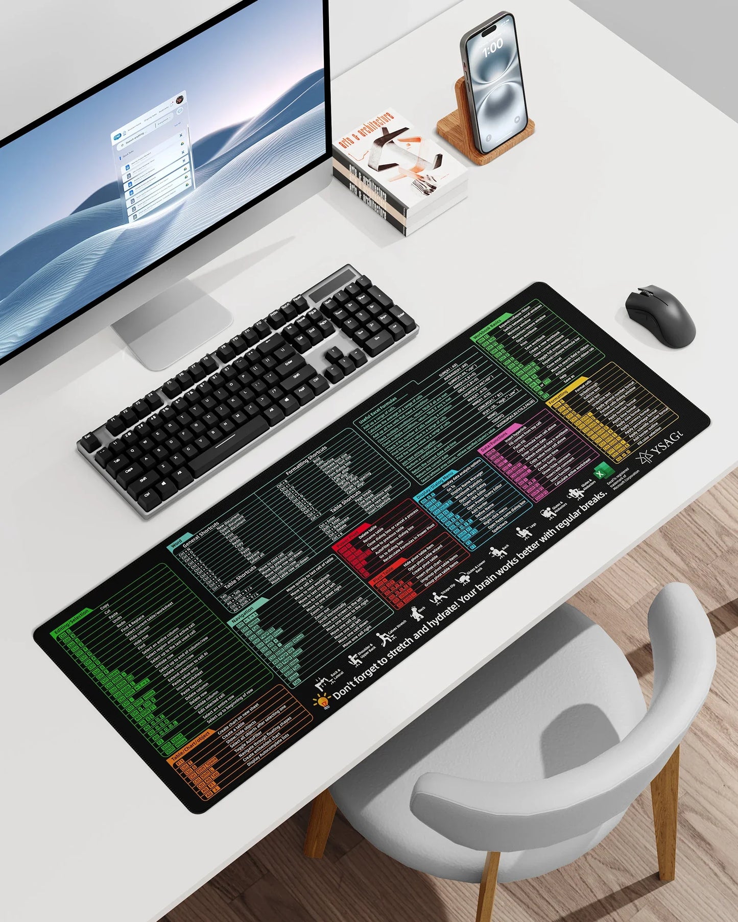Excel Cheat Sheet Desk pad—XL Mouse pad with excel Shortcuts