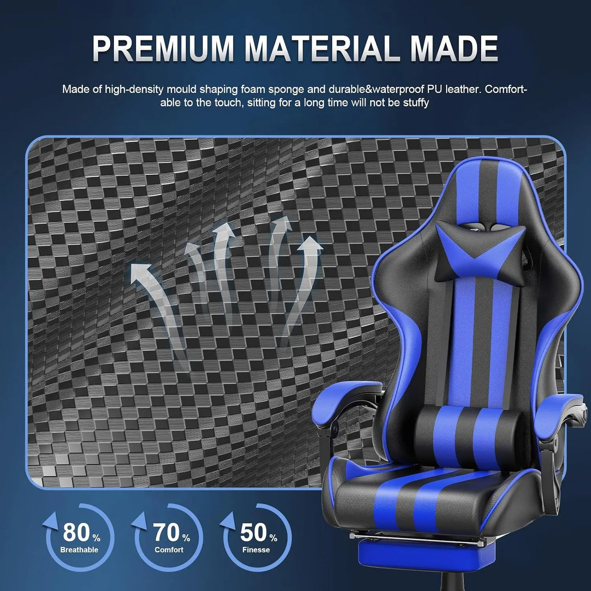 Gaming Chair with Footrest, Adjustable with Pillow, Racing Style