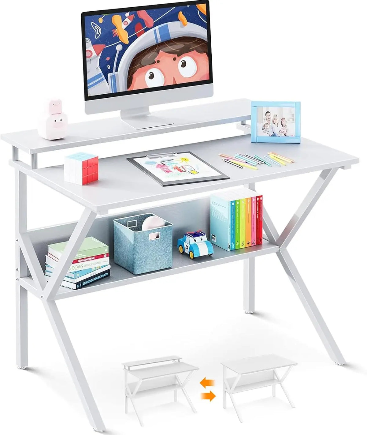 Casaottima 40 Inch White L Shaped Desk, 4 Drawers Reversible