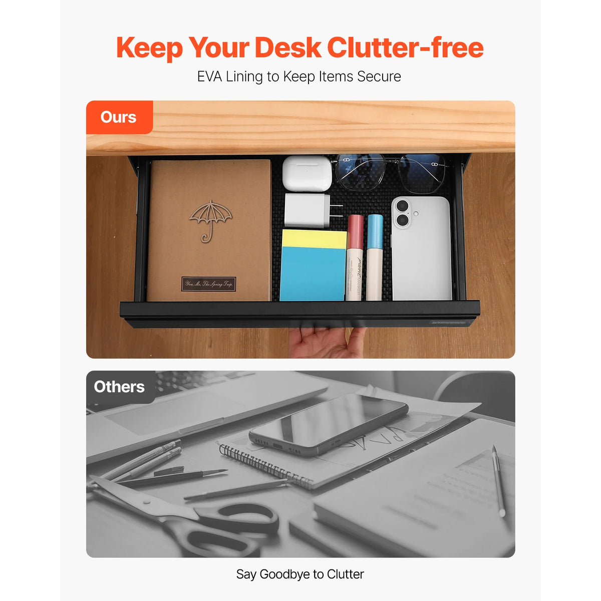 SucceBuy 16/26/30in Storage Under Desk Drawer Organizer for Office Home