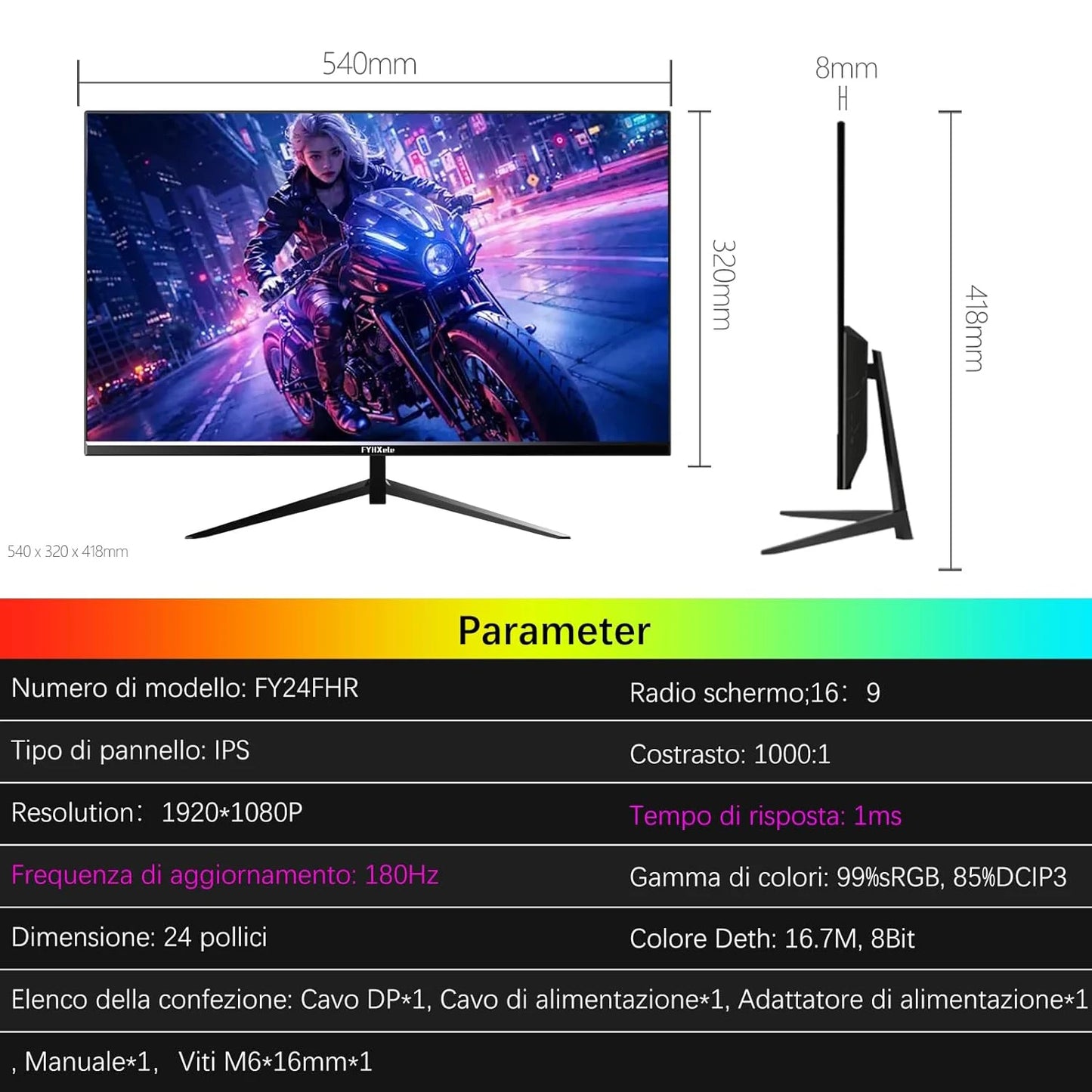 FYHXele 24Inch 180Hz Gaming Monitor 1K FHD Computer Display