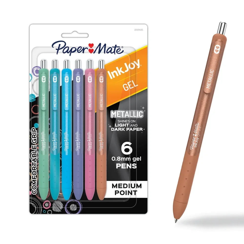 Assorted Metallic Gel Pens 6 Count 0.8mm Vibrant Ink