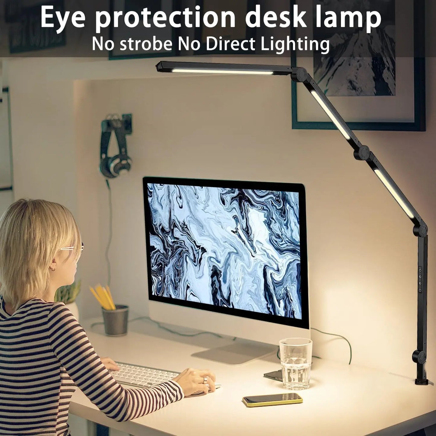 LED Desk Lamp with Clamp Swing Arm,4 Color Modes & 5 Brightness