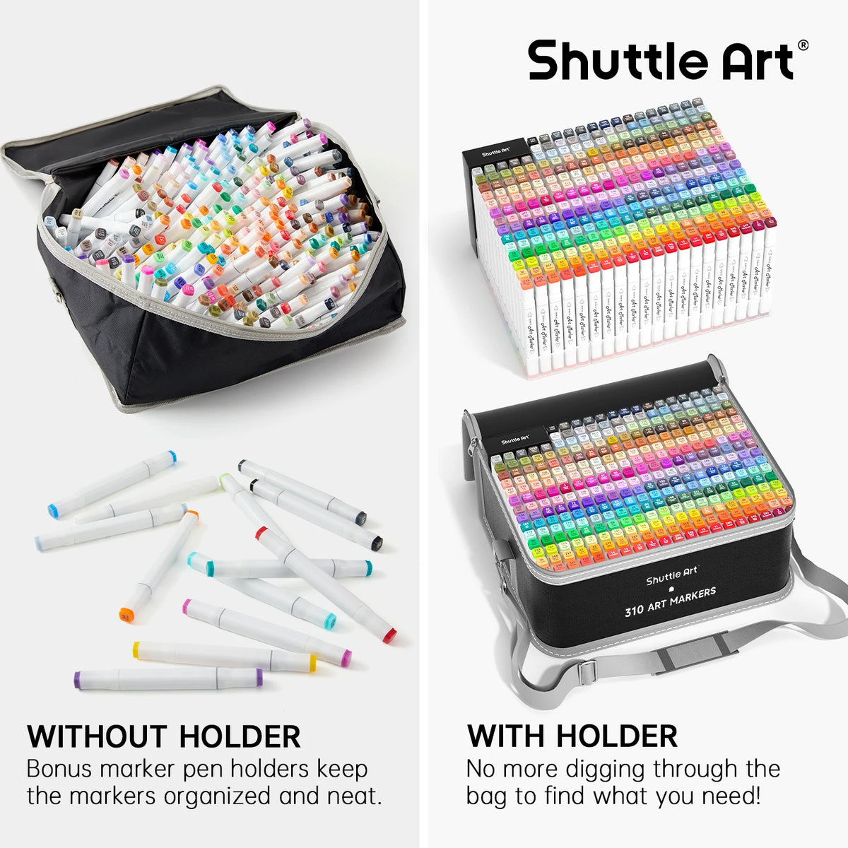 Shuttle Art 310 Colors Alcohol Markers, Marker Bag with Holders